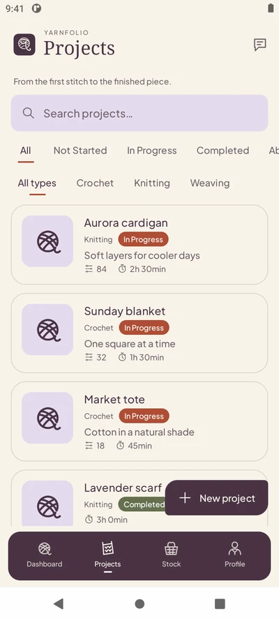 Crochet and knitting projects organized in Yarnfolio