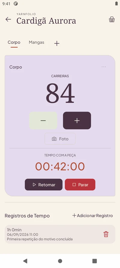 Contador de carreiras e cronômetro do Yarnfolio
