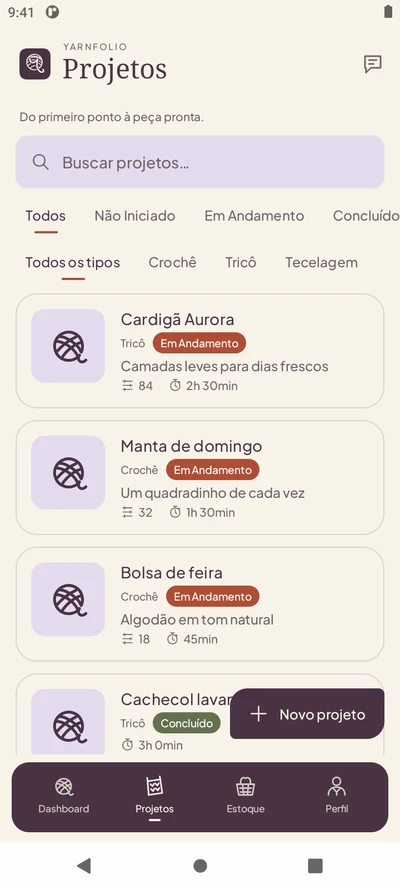 Projetos de crochê e tricô organizados no Yarnfolio